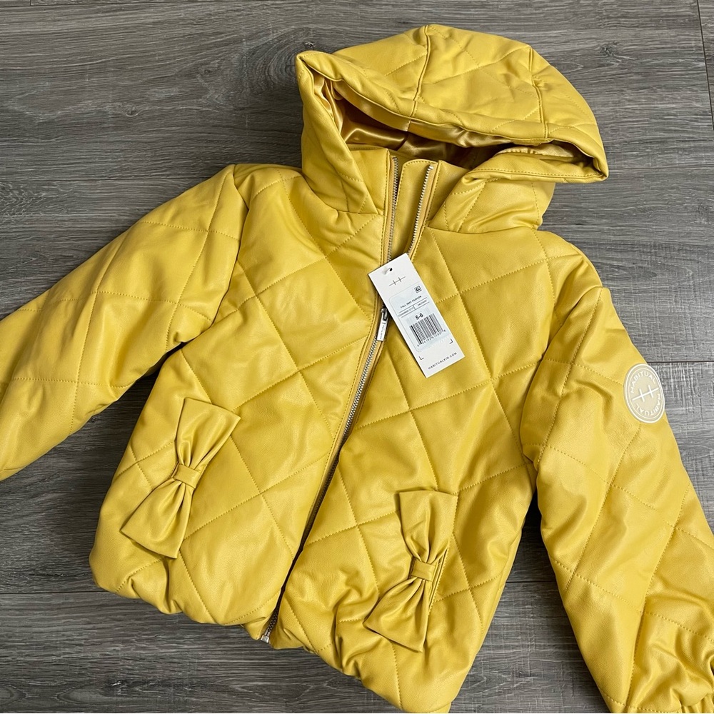 Habitual Kids Quilted Hooded Bow Jacket Mustard Girls 5 - 6